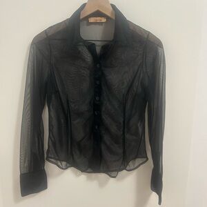 Sheer Black Button-Up Collard Shirt